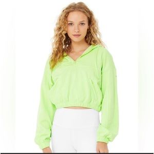 ALO Yoga Neon Lime Cropped Hoodie Sweatshirt
